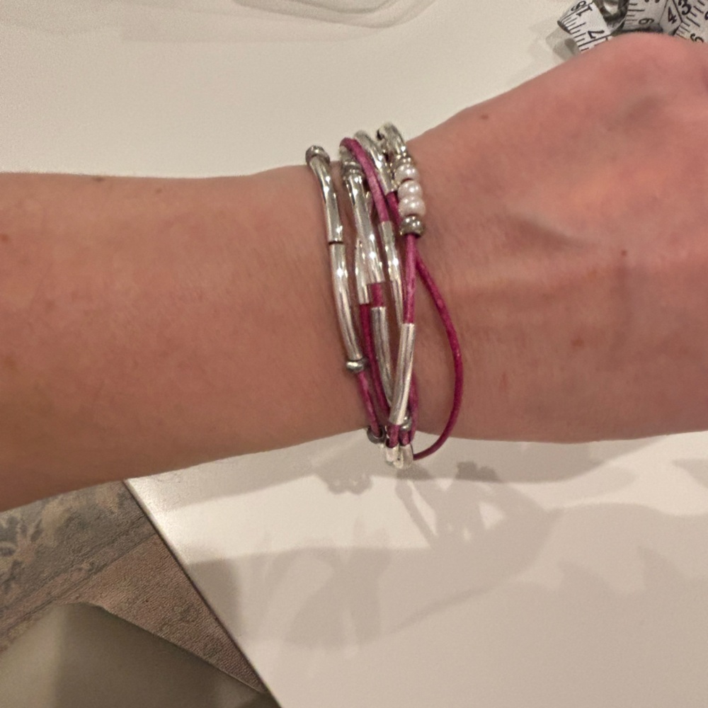 Lizzy James Silver and Pink Multi-Strand Wrap Bracelet